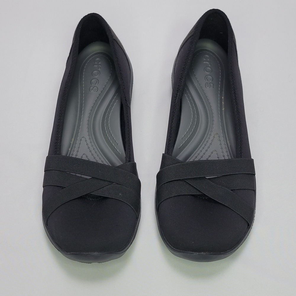 Women's Crocs Busy Day Flat Slip On Shoes Black Size 8 Slip On Straps Croslite